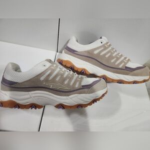 Avia Cream/Tan Purple Sneakers with Chunky Design Memory Foam Women's Shoes